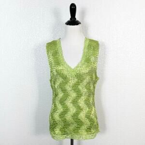 Nicola Womens Vintage 90s Y2K Crinkle Scrunch Pleat V Neck Lace Trim Tank Top XL